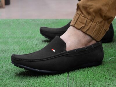 feetway black without lace slip on loafers for men