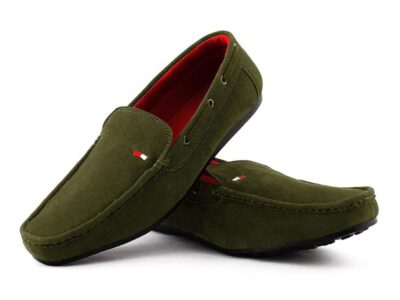 suede leather green loafers for men